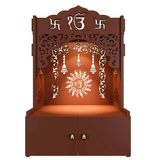 Ek-onkar Wall Temple with Inbuilt Focus Light & Spacious Wooden Shelf- Brown