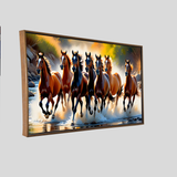 Premium Seven Running Horses on River Canvas Wall Décor Painting With Floating Framed for Wall Decors