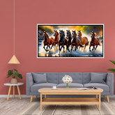 Premium Seven Running Horses on River Canvas Wall Décor Painting With Floating Framed for Wall Decors