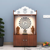 Divine LED Light Puja Shelf OM Temple Stand Home Mandir Puja Mandir for Home, Office - Walnut