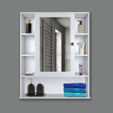 Premium Wooden White Bathroom Cabinet with Mirror & 9 Spacious Shelves