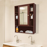 Premium Wooden Brown Bathroom Cabinet with Mirror & 9 Spacious Shelves