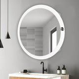 Modish Circular Wooden Bathroom Cabinet Mirror with 2 Spacious Shelves with White Finish