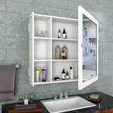 Minimal Design Wooden Bathroom Cabinet Mirror with 5 Spacious Shelves with White Finish