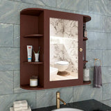 Premium Wooden Bathroom Cabinet Mirror with 10 Spacious Shelves with Brown Finish