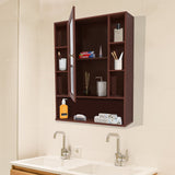 Premium Wooden Brown Bathroom Cabinet with Mirror & 9 Spacious Shelves