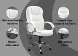Premium White Leatherette Office Chair with Fixed Armrests | Ergonomic Home Office Desk Chair | Heavy Duty Chrome Base