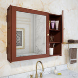 Luxury Stylish Wooden Bathroom Storage Cabinet with Mirrors & 5 Spacious Shelves with Brown Finish