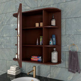 Premium Wooden Bathroom Cabinet Mirror with 10 Spacious Shelves with Brown Finish