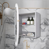 Modish Circular Wooden Bathroom Cabinet Mirror with 2 Spacious Shelves with White Finish