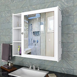 Minimal Design Wooden Bathroom Cabinet Mirror with 5 Spacious Shelves with White Finish