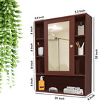 Premium Wooden Brown Bathroom Cabinet with Mirror & 9 Spacious Shelves