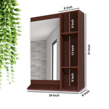 Aesthetic Wooden Bathroom Cabinet Mirror with 4 Spacious Shelves with Solid Brown Finish