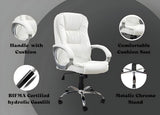 Premium White Leatherette Office Chair with Fixed Armrests | Ergonomic Home Office Desk Chair | Heavy Duty Chrome Base