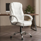 Premium White Leatherette Office Chair with Fixed Armrests | Ergonomic Home Office Desk Chair | Heavy Duty Chrome Base