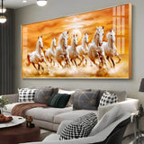 Graceful Vastu 7 Running Horse Acrylic Wall Painting – Calm Horse Canvas Wall Art