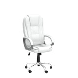 Premium White Leatherette Office Chair with Fixed Armrests | Ergonomic Home Office Desk Chair | Heavy Duty Chrome Base
