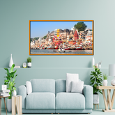 Vibrant Varanasi Ghats on the Ganges River Framed Wall Art