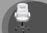 Premium White Leatherette Office Chair with Fixed Armrests | Ergonomic Home Office Desk Chair | Heavy Duty Chrome Base