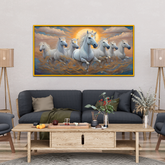 Premium Seven Running Horses With Sunrise Canvas Wall Paintings