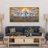 Premium Seven Running Horses With Sunrise Canvas Wall Paintings