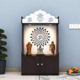 Divine LED Light Puja Shelf OM Temple Stand Home Mandir Puja Mandir for Home, Office - Brown