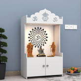 Divine LED Light Puja Shelf OM Temple Stand Home Mandir Puja Mandir for Home, Office - White