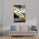 Luxury Acrylic Wall Painting – White Blossoms with Gold Accents