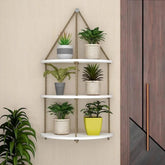 Wooden Wall Hanging Planter Shelf with Rope Three Layers(White)