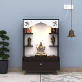 Engineered Wood Divine Puja Mandir Design with LED Lights, Home Mandir, OM, Puja Shelf for Home/Office - Brown