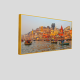 Serene Sunset at Varanasi Ghats, Ganges River Framed Wall Art