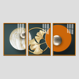 Modern Geometric & Ginkgo Leaf Acrylic Wall Art - 3 Piece Luxury Canvas Set