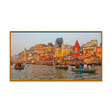 Serene Sunset at Varanasi Ghats, Ganges River Framed Wall Art