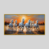 Premium Design Seven Running Horses With Sunrise Canvas Wall Paintings