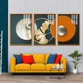 Modern Geometric & Ginkgo Leaf Acrylic Wall Art - 3 Piece Luxury Canvas Set