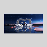 Beautifull Couple Swans Birds Forming Heart With Words Love It Canvas Wall Paintings