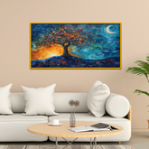 Blooming Tree Crescent Moon Nature Scenery Canvas Wall Paintings