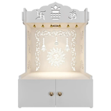 Premium Wall Temple with Inbuilt Focus Light & Spacious Wooden Shelf- White