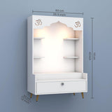 Divine Puja Mandir Design with LED Lights, Home Mandir, OM, Puja Shelf for Home/Office - White
