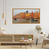 Serene Sunset at Varanasi Ghats, Ganges River Framed Wall Art