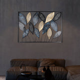 Rectangular Etching Black, Gold & Green Leaves Wall Decor