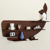 Whale Backlit Wood Wall Shelf / Book Shelf / Night Light, Walnut Finish