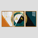 Luxury Abstract Deer & Marble Acrylic Canvas Art - 3 Panel Wall Decor Set