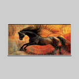 Dynamic Black Horse Wall Art – Abstract Energy-Inspired Painting on Fiery Textured Background