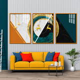 Luxury Abstract Deer & Marble Acrylic Canvas Art - 3 Panel Wall Decor Set