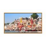 Colorful Daytime View of Varanasi Ghats, India Framed Wall Art