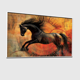 Dynamic Black Horse Wall Art – Abstract Energy-Inspired Painting on Fiery Textured Background