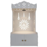 Surya Chakra MDF Wood Temple with Spacious Shelf & Inbuilt Focus Light- White