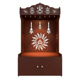 Surya Chakra MDF Wood Temple with Spacious Shelf & Inbuilt Focus Light- Brown