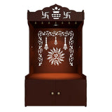 Aesthetic Brown Wooden Temple for Home with Spacious Shelf & Inbuilt Focus Light